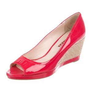 PRADA Candy Pink Patent Leather PeepToe Wedge Pump